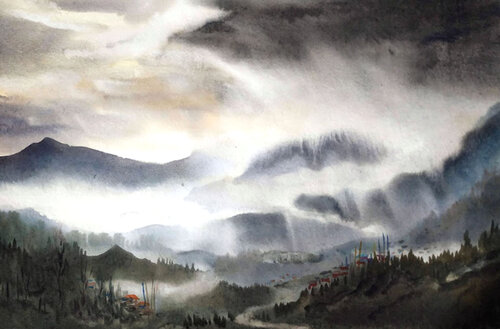 Cloudy Monsoon Himalaya di Samiran Sarkar, Opera su carta in vendita su Singulart