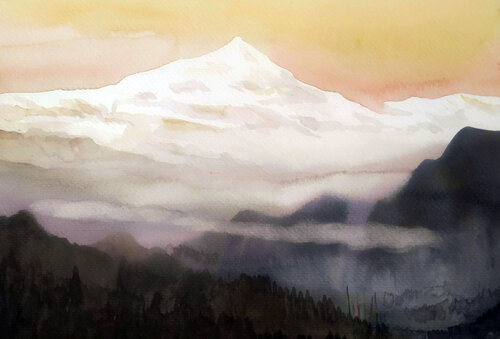 Beauty of Sunset Misty Himalayan Landscape di Samiran Sarkar, Opera su carta in vendita su Singulart