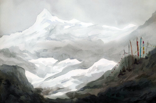 Misty Himalayan Mountain Landscape di Samiran Sarkar, Opera su carta in vendita su Singulart