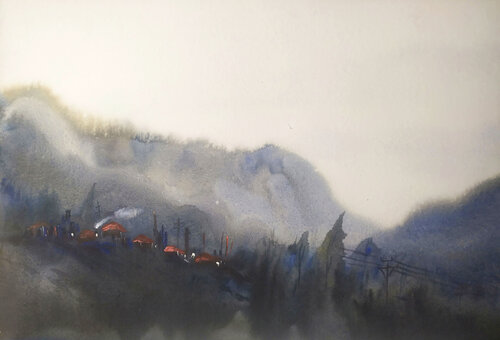 Misty Foggy Himalayan Mountain von Samiran Sarkar, Werk auf Papier kaufen auf Singulart