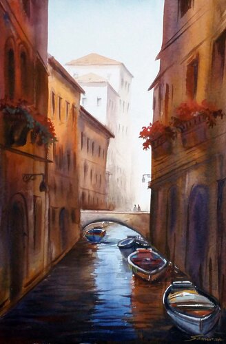 Morning Venice Canal di Samiran Sarkar, Pittura in vendita su Singulart