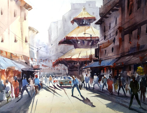 Morning Kathmandu Street II de Samiran Sarkar, Pintura a la venta en Singulart