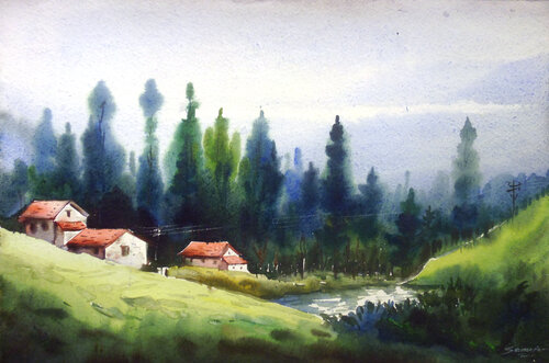 Himalayan Village by Samiran Sarkar, Work on Paper for Sale on Singulart