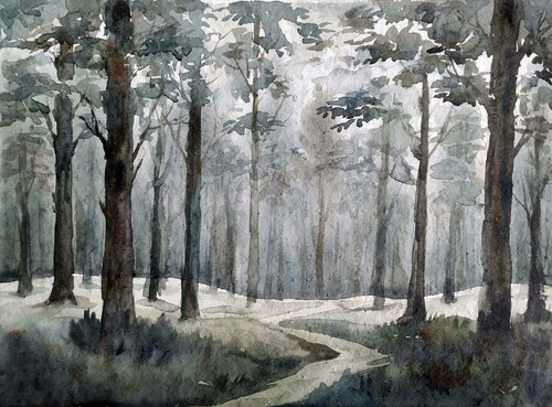 Misty Mountain Forest in Himalaya by Samiran Sarkar, Work on Paper for Sale on Singulart