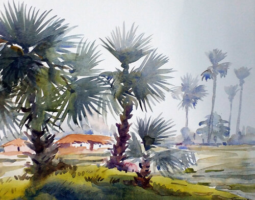 Palm Trees is Rural Village by Samiran Sarkar, 종이 for Sale on Singulart