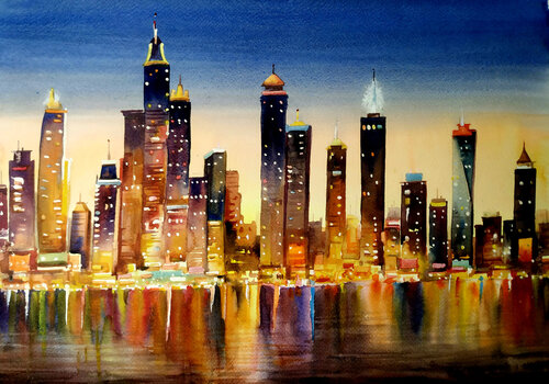 Night City Skyline by Samiran Sarkar, Painting for Sale on Singulart