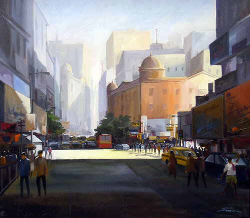 Early Morning City Light par Samiran Sarkar, Peinture en vente sur Singulart