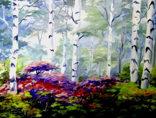 Flowers Garden inside a Forest , Acrylic on Canvas par Samiran Sarkar, Œuvre sur papier en vente sur Singulart