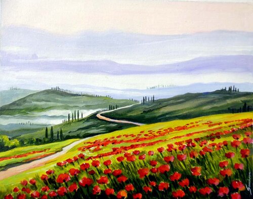 Flowers Mountain Valley par Samiran Sarkar, Peinture en vente sur Singulart