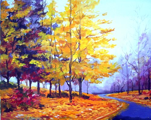 Beauty of Colorful Autumn Forest by Samiran Sarkar, Painting for Sale on Singulart