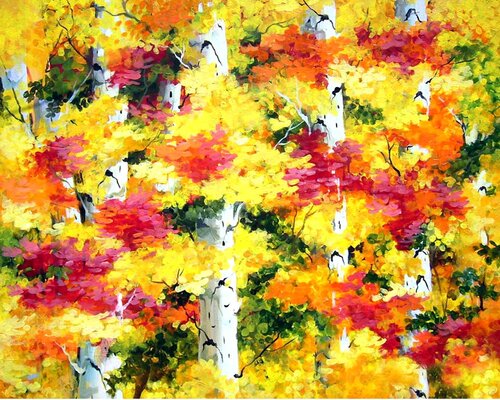 Beauty of Colorful Autumn Trees by Samiran Sarkar, Painting for Sale on Singulart