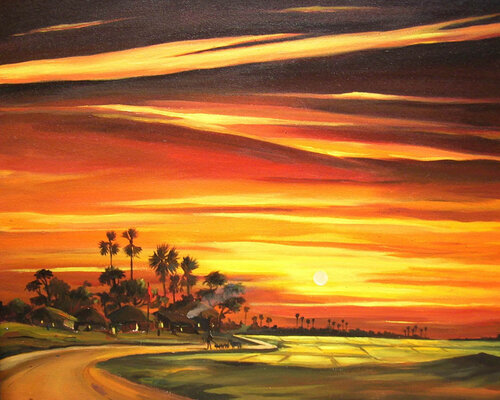 Rural Sunset by Samiran Sarkar, Painting for Sale on Singulart