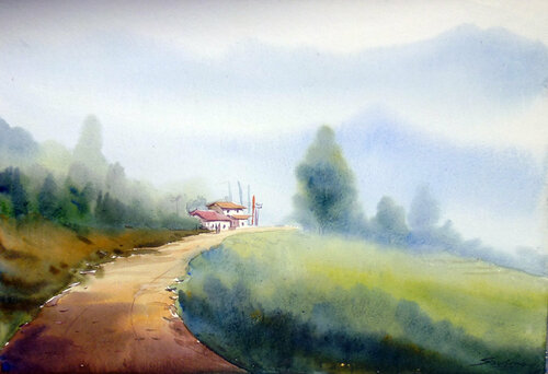 Misty Himalaya Road by Samiran Sarkar, Work on Paper for Sale on Singulart