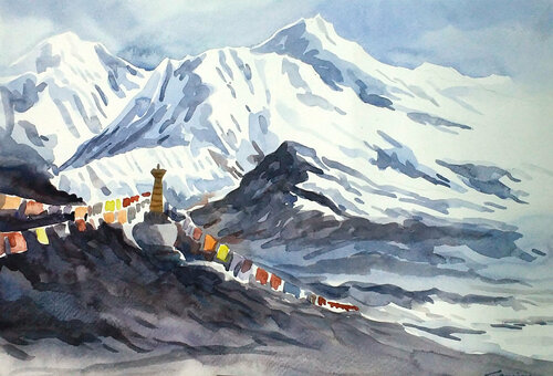 Majestic Himalayan Peaks Landscape di Samiran Sarkar, Opera su carta in vendita su Singulart
