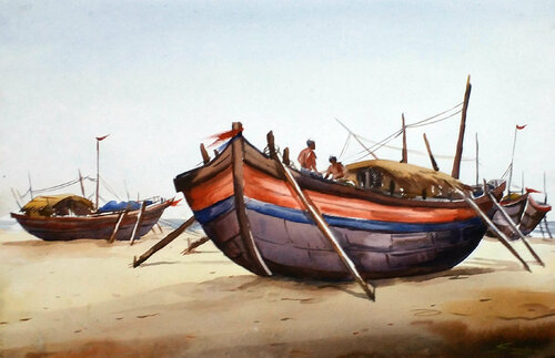 Boats at Morning Seashore Samiran Sarkar