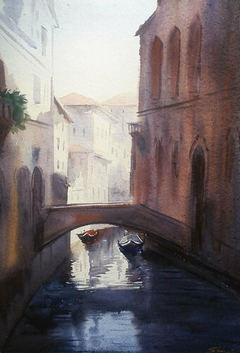 Beauty of Venice Canal de Samiran Sarkar, Obra en papel a la venta en Singulart