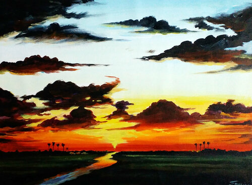 Rural River Sunset by Samiran Sarkar, Painting for Sale on Singulart