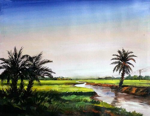 Morning Rural River Landscape by Samiran Sarkar, Painting for Sale on Singulart