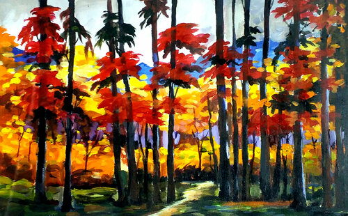 Beauty of Autumn Forest di Samiran Sarkar, Pittura in vendita su Singulart