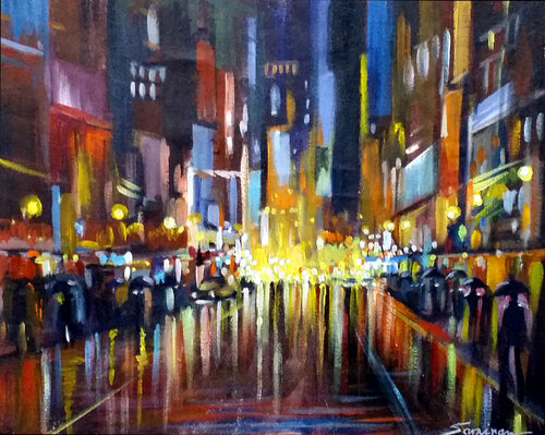 City Street Night von Samiran Sarkar, Malerei kaufen auf Singulart