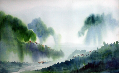 Misty Foggy Himalaya Mountain di Samiran Sarkar, Opera su carta in vendita su Singulart