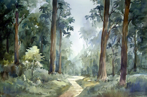 Lonely Forest Road by Samiran Sarkar, Work on Paper for Sale on Singulart