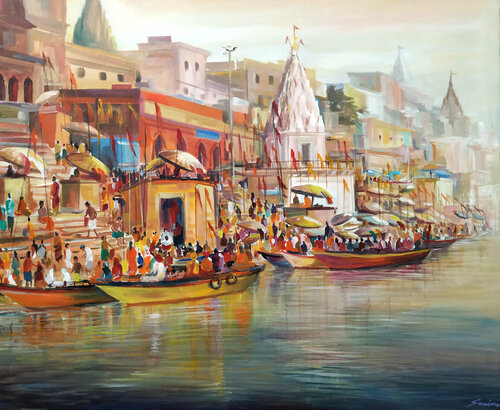 Busy Morning Varanasi Ghats Samiran Sarkar