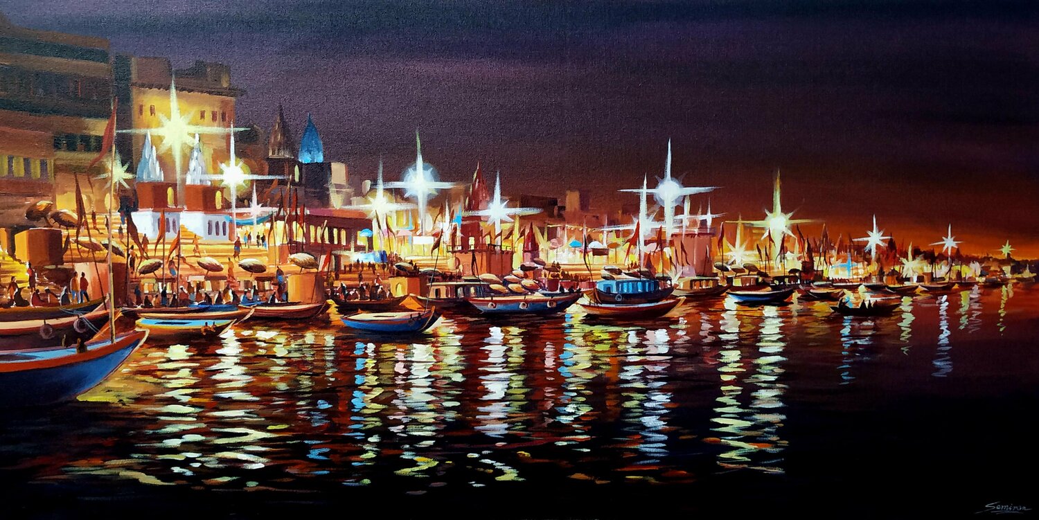 Night Reflections Varanasi Samiran Sarkar