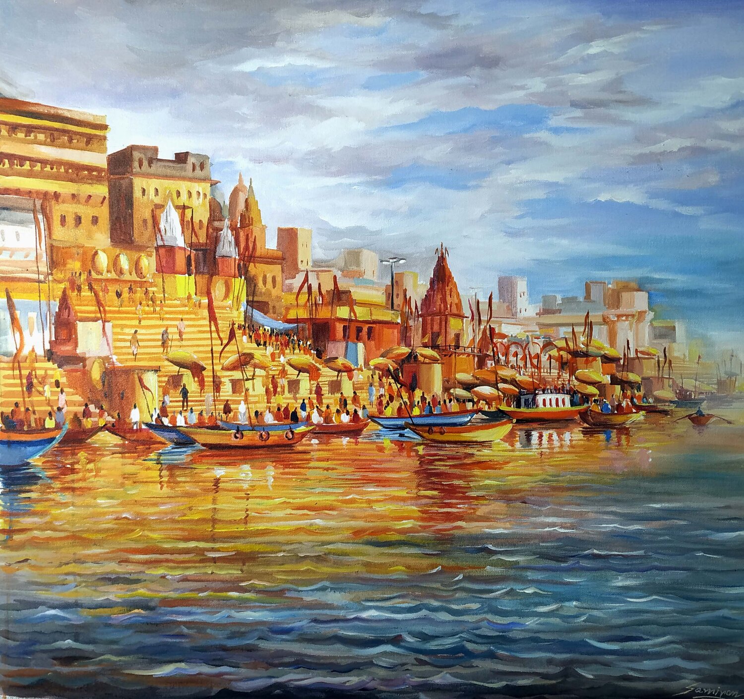Varanasi Ghats At Cloudy Morning Samiran Sarkar
