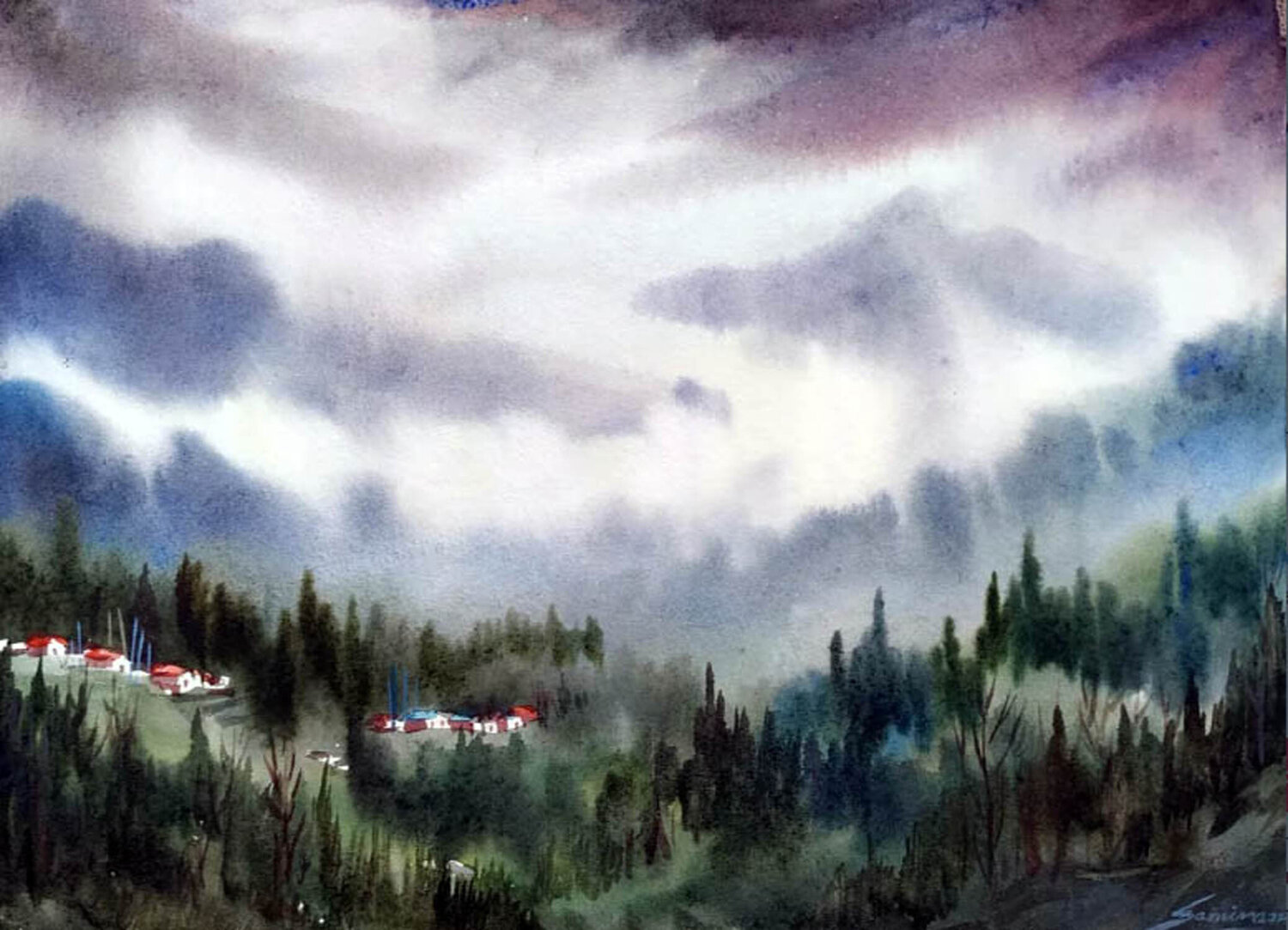 Beauty of Cloudy Himalaya Samiran Sarkar Werk auf Papier zu verkaufen