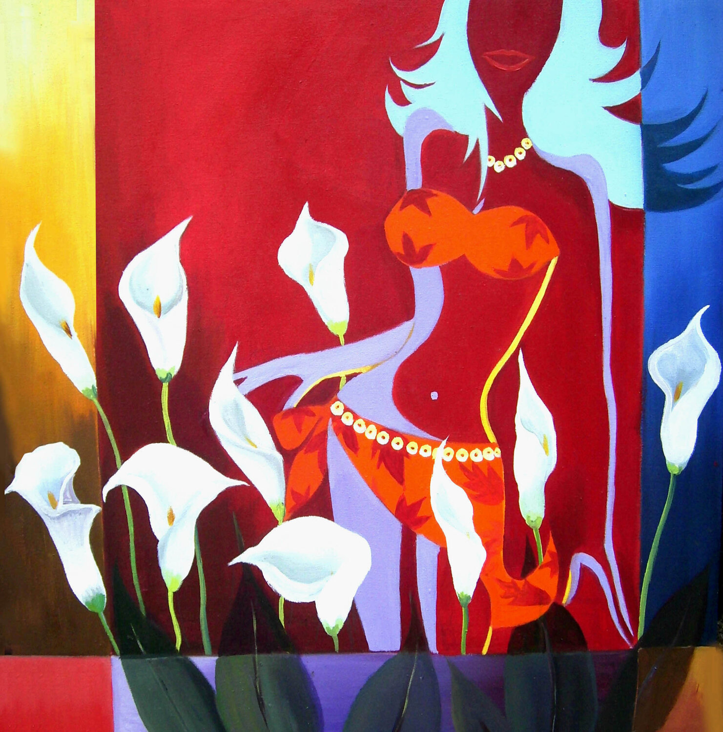 Flowers Lady _ Acrylic on Canvas Painting Samiran Sarkar Origineel schilderij te koop