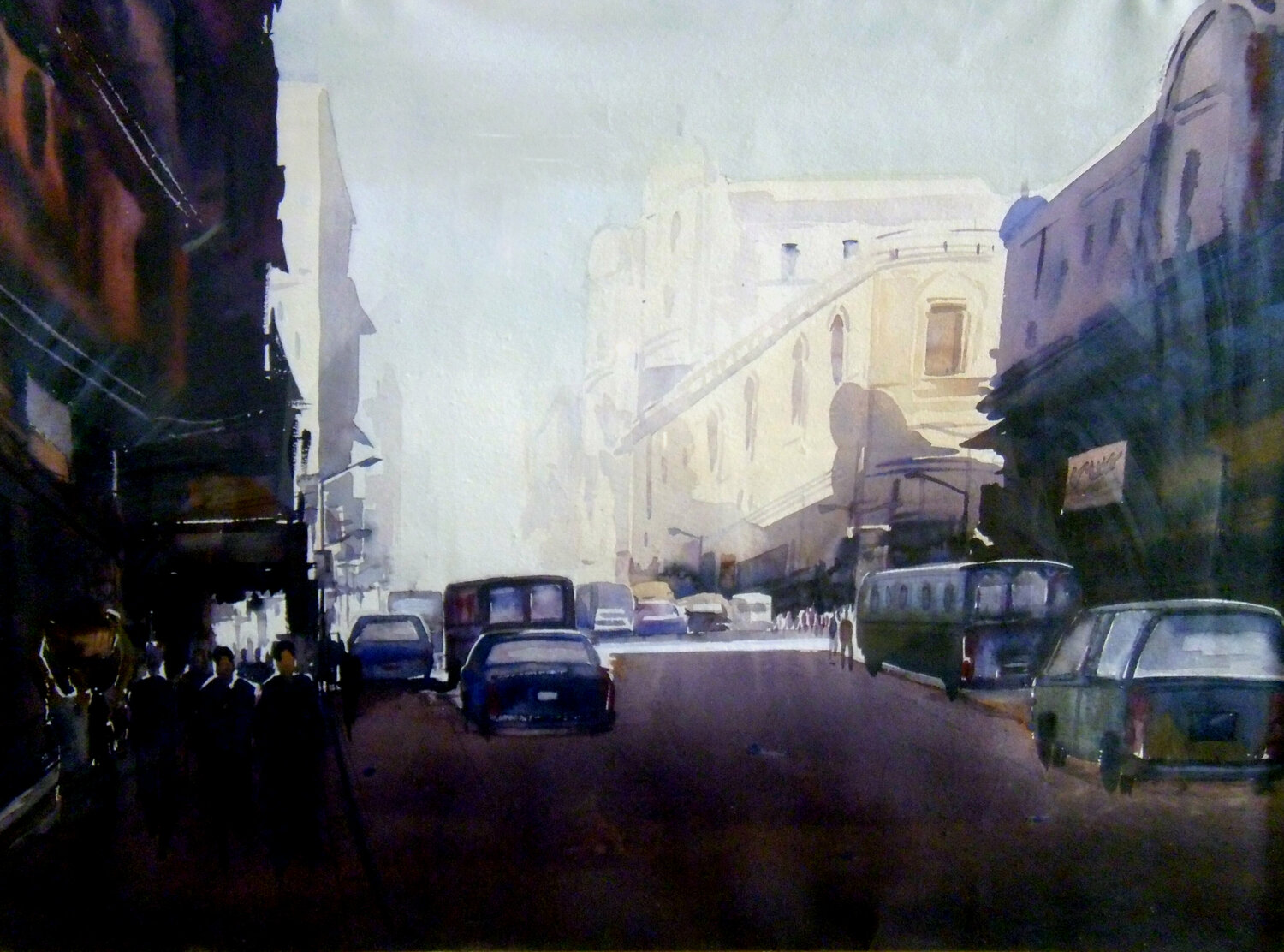 Early Morning City Street Samiran Sarkar Werk auf Papier zu verkaufen