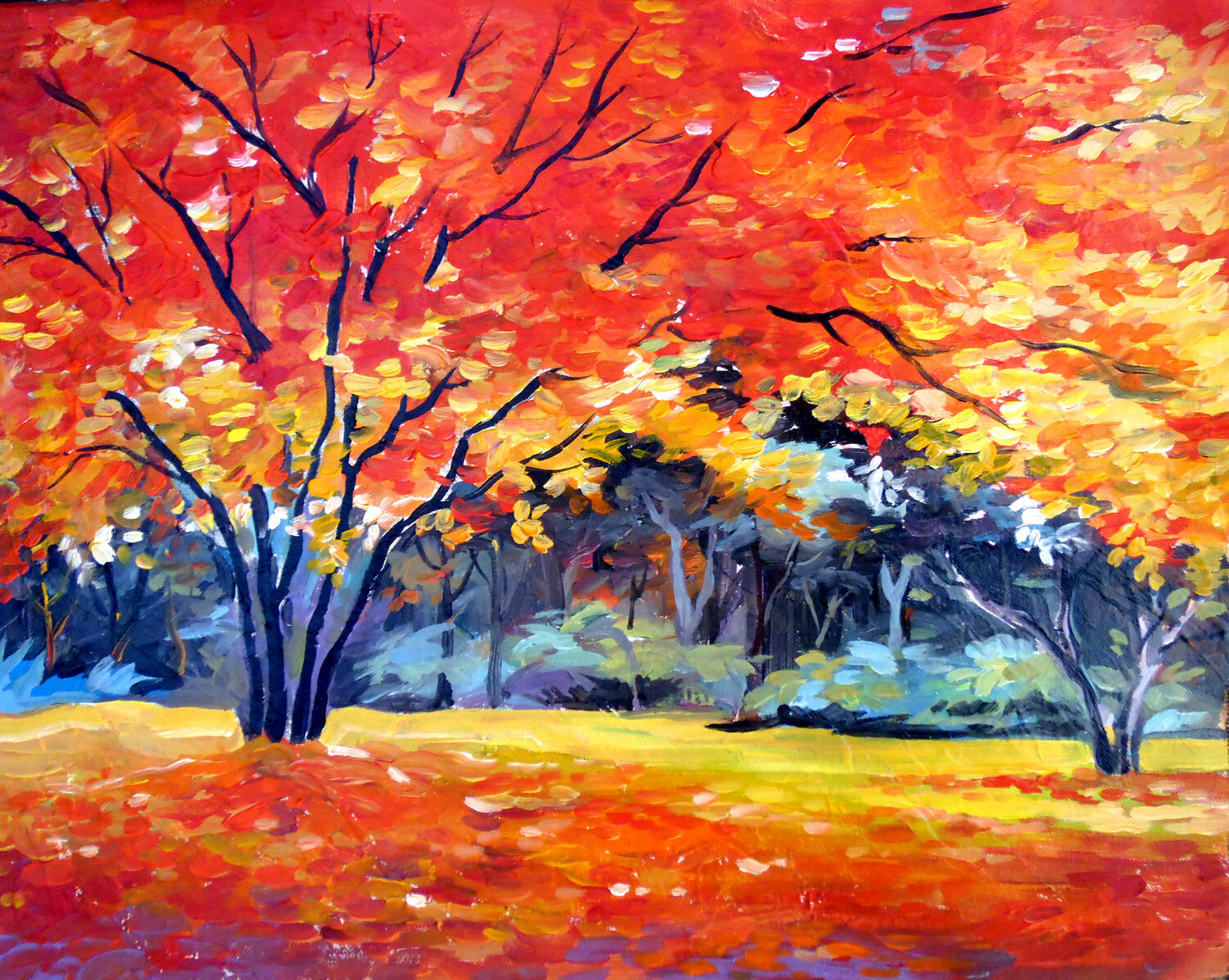 Beauty of Autumn Garden Samiran Sarkar Dipinto originale in vendita