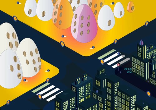 arojtwpejln \ When NY met Transaction's eggs - {$M} van Leni Smoragdova, Digitaal te koop op Singulart