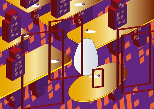 aipoqjwpoj \ Transaction Eggs and the city - {$M} van Leni Smoragdova, Digitaal te koop op Singulart