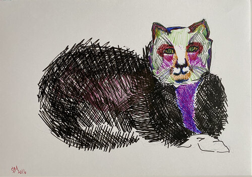 1a24 / A cat - {$M} van Leni Smoragdova, Tekening te koop op Singulart