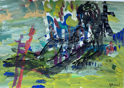 aa22 / She began to collect puzzles - {$M} van Leni Smoragdova, Tekening te koop op Singulart