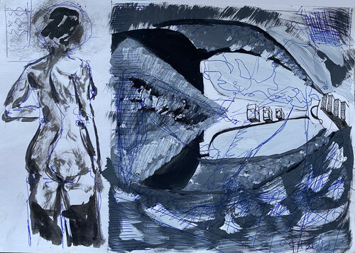 bb22 / She began to collect puzzles - {$M} van Leni Smoragdova, Tekening te koop op Singulart