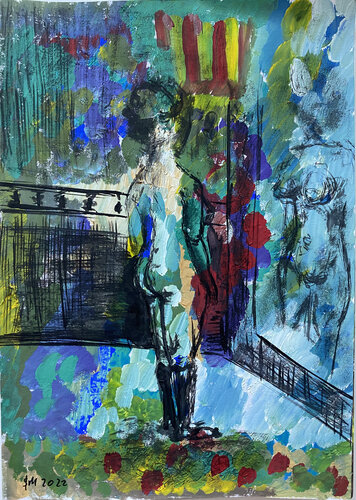 ab32 / She began to collect puzzles - {$M} van Leni Smoragdova, Tekening te koop op Singulart