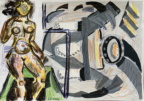 0007 / She began to collect puzzles - {$M} van Leni Smoragdova, Tekening te koop op Singulart
