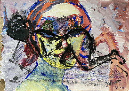 3333 / She began to collect puzzles - {$M} van Leni Smoragdova, Tekening te koop op Singulart