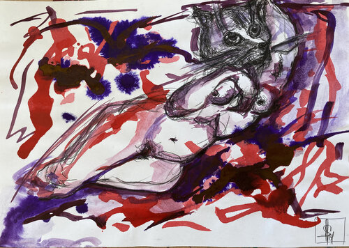afaf / She began to collect puzzles - {$M} van Leni Smoragdova, Tekening te koop op Singulart