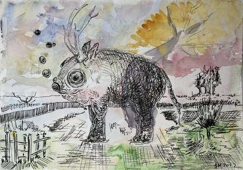 a?>2 / She began to collect puzzles - {$M} van Leni Smoragdova, Tekening te koop op Singulart