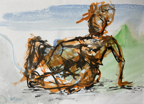 092{ / She began to collect puzzles - {$M} van Leni Smoragdova, Tekening te koop op Singulart