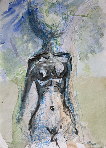 OP32 / She began to collect puzzles - {$M} van Leni Smoragdova, Tekening te koop op Singulart