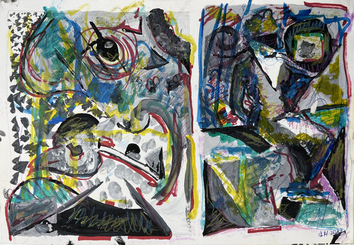 0jg} / She began to collect puzzles - {$M} van Leni Smoragdova, Tekening te koop op Singulart