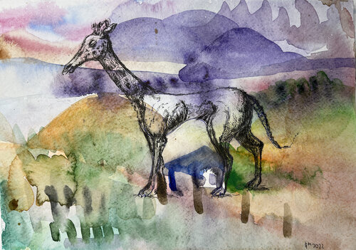 LJ,. / She began to collect puzzles - {$M} van Leni Smoragdova, Tekening te koop op Singulart