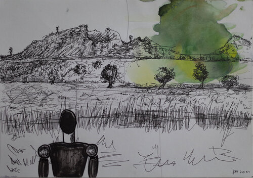 a5*2 / She began to collect puzzles - {$M} van Leni Smoragdova, Tekening te koop op Singulart