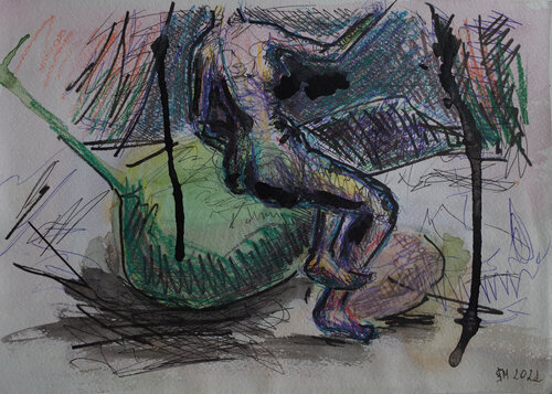 iiiut / She began to collect puzzles - {$M} van Leni Smoragdova, Tekening te koop op Singulart