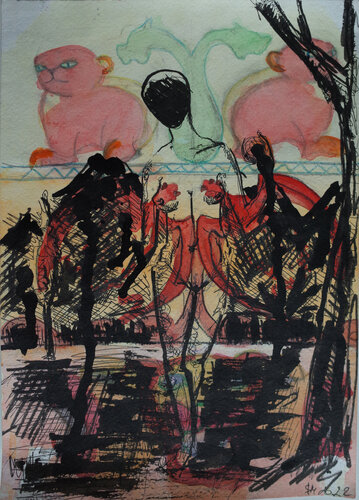 9df{  / She began to collect puzzles - {$M} van Leni Smoragdova, Tekening te koop op Singulart